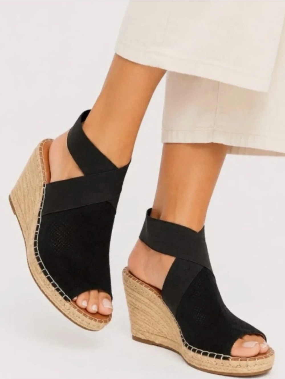 -Gentle Souls by Kenneth Cole Black Suede Espadrille Wedge Heels Womens 10M